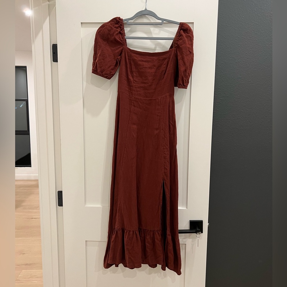 & Other Stories - Burgundy Midi Linen Dress with slit size 0